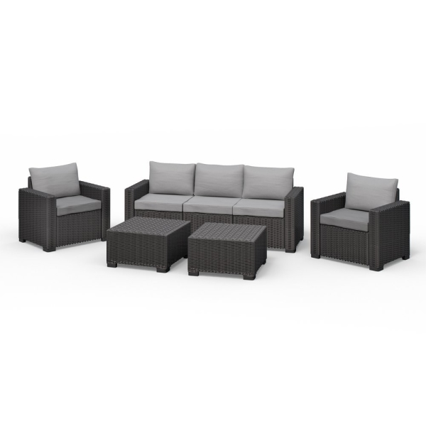 Allibert Lounge-Set CALIFORNIA graphit (1x 3-Sitzer Sofa, 2x Sessel, 2x Tisch)