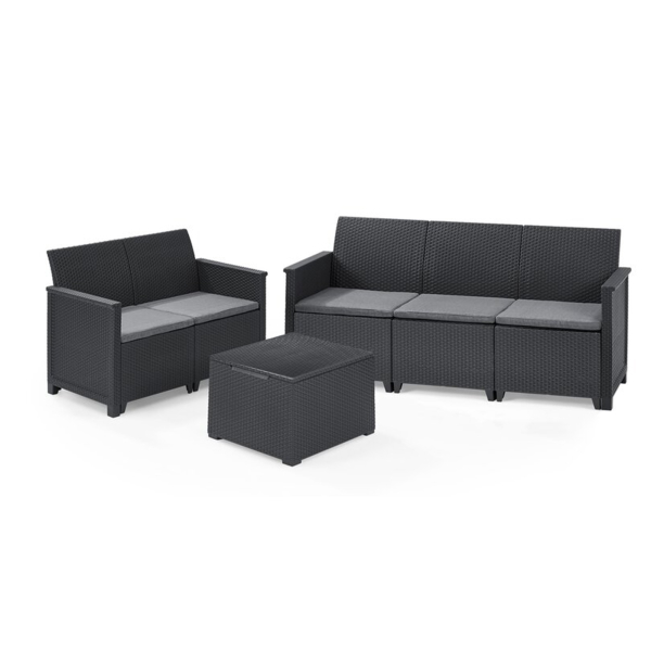 Keter Lounge-Set EMMA (1x 3-Sitzer Sofa, 1x 2-Sitzer Sofa, 1x Boxtisch)