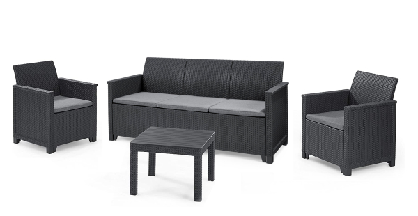 Keter Lounge-Set &quot;Emma&quot; 4tlg. 3er Sofa 2x Sessel mit Victoria-Tisch